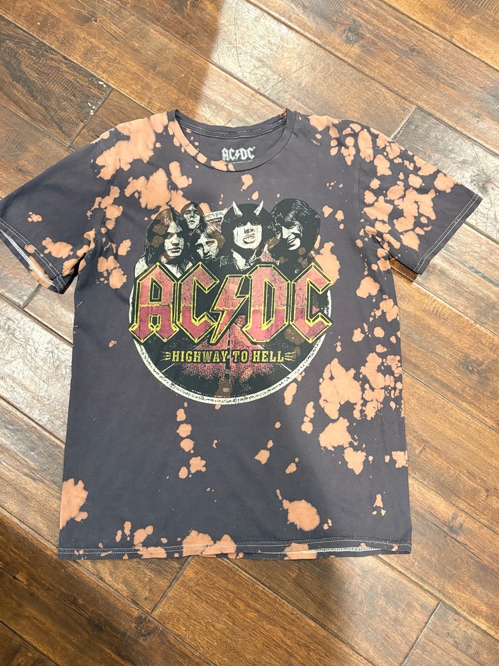 AC/DC Black with Orange Bleach Graphic Tee 'Highway to Hell'